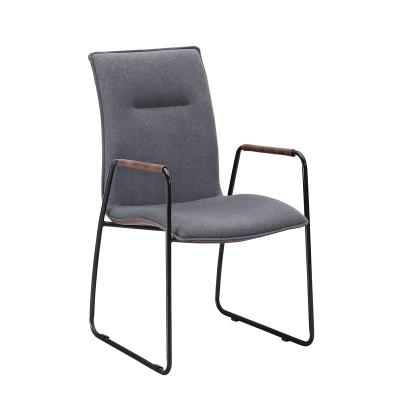 China Modern Modern Restaurant Room Furniture Upholstered Linen Fabric Tufted Back Dining Chair With Arm for sale