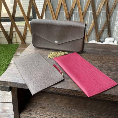 China Hot Selling GENUINE LEATHER 3 Piece Leather Chain Handbag / Set Famous Envelope Shoulder Bags For Women for sale