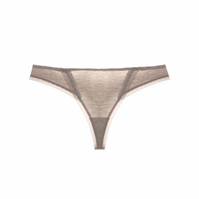 China Breathable Sexy Bamboo Fabric T Back Light Weight And Comfortable Ice Silk Without Trace Lace Splicing Thong for sale