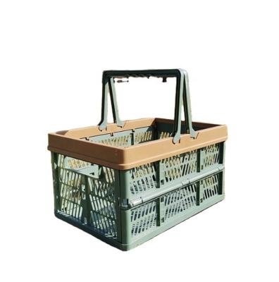 China Universal Freshness Preservation 33L Large Folding Laundry Basket Folding Shopping Basket With Lid And Hands for sale