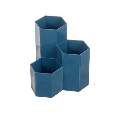 China Factory direct thickened 3-layer desktop fashion plastic hexagon solid color decoration desktop pen holder for sale