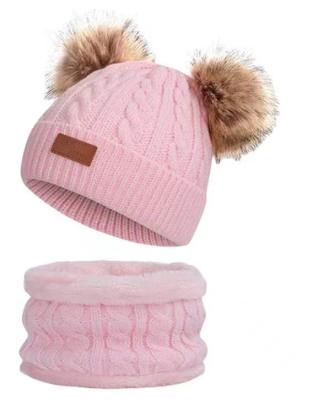 China COMMON Custom Pure Color Pompom Knitted Scarf Gloves Set Keep Warm Winter Hat Kids for sale