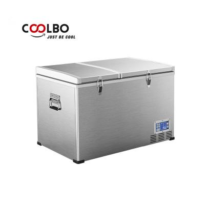 China SUS304 stainless steel BCD125L double doors 12v fridge freezer for caravan for sale