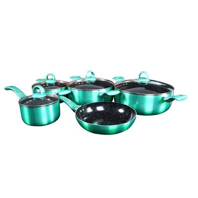 China Greenlife Sustainable 9 Pcs Non-Stick Kitchen Cookware Set Pots And Pans Set Wholesale With Soft Handles Press 500 Aluminum Sets Not Backing for sale