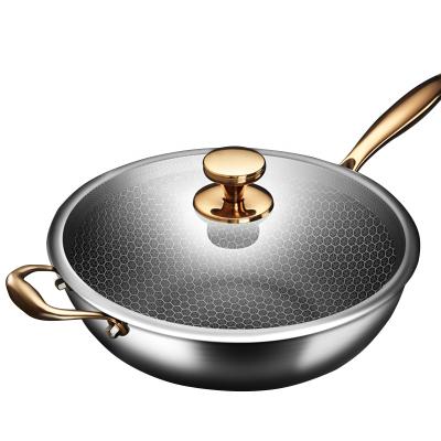 China Non-Stick Viable Chinese Wok Cookware Stainless Steel Frying Wok With Lids Cover Metal Kitchen Glass Tempered Cookware for sale