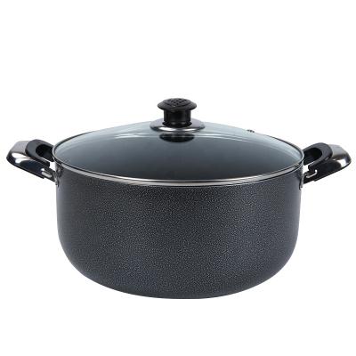 China Cheap Sustainable Amazon Stock Pot Non-Stick Cooking Pot Black Casserole With Double Lid Hot Selling Tempered Glass Cover Aluminum Ears for sale