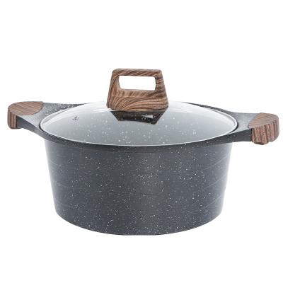 China Eco-Friendly Soup Die Non-Stick Cast Aluminum Cookware Stock Pot With Double Sided Black Ears Casserole for sale