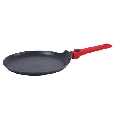 China Sustainable Unique Design 26 cm Forged Aluminum Pancake Pan with Detachable Bakelite Handle Non Stick Round Red Tawa Pan for sale