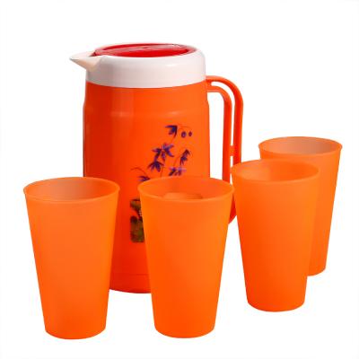 China 2020 Viable China Factory Wholesale Custom Logo 2.2L Orange Plastic Tea Jug With Cups for sale