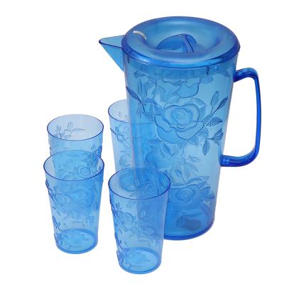 China 2020 Sustainable Wholesale Food Grade 2.3L Clear Plant Blue Plastic Water Jug With Flower Pattern for sale