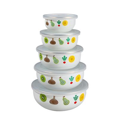 China Viable Stock Factory Yiwu Salad Fridge Bowl Enamel Storage Ice Dish Set Wholesale Promotion for sale