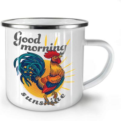 China Yiwu Good Quality Wholesales Tableware 5mm Silver Rim Customized Enamel Printing Cup /Mug for sale