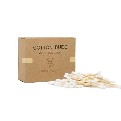 China 200pcs Personal Care Disposable Cotton Bud Double Head Stick Bamboo Wooden Cotton Pads for sale