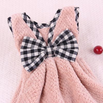 China QUICK DRY Absorbent Coral Fleece For Kitchen Bathroom Towel Ring Bowknot Hand Hanging Kitchen Towel for sale