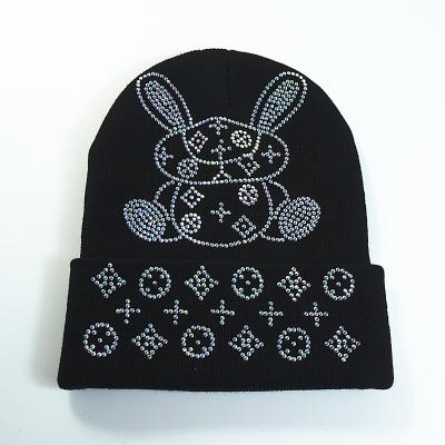 China COMMON Wholesale Custom High Quality Acrylic Skullcap Hat With Rhinestones Custom Knitted Skullcap Hat for sale