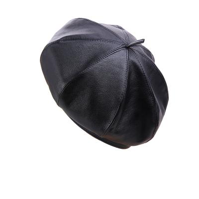 China Autumn And Winter Black PU Kids Adult Women Kids Eco - Friendly Leather Berets for sale