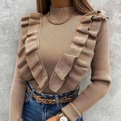 China Lady Elegant Slim Knitted Anti-wrinkle Women's Sweater Solid Coffee Office Pullover Long Spring Fashion Tops 2021 New for sale