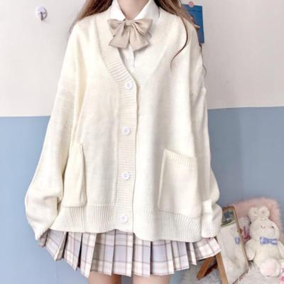 China Spring and Autumn Women's Solid Color Large Size Loose Sweater Anti-pilling College Style Knitted Coat Cardigan for sale