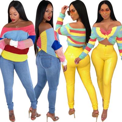 China Wholesale Latest Anti-wrinkle Cross Striped Multi Way Rainbow Sweater Tops Women Spring Fashion for sale