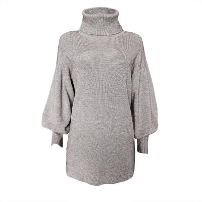 China Anti-wrinkle Women's Hot Style European Casual Turtle Neck And Lantern Sleeves Knitted Woolen Dress for sale