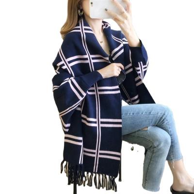 China Casual Style Heavier Knitted Luxury Front Knit Tassel Poncho Cashmere Shawl Winter Open Sweater for sale