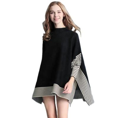 China High Lady Acrylic Stripe Knitted Pink Slim Fit Woman Poncho Sweater Batwing Neck Wihter Women's Wing Sleeve for sale