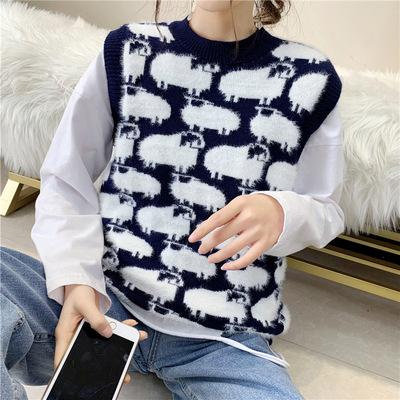 China Anti-wrinkle Cartoon Student Loose Spring Knitted Vest Women's Sweater Vest for sale