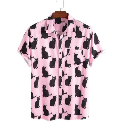 China 2021 Explosions Crazy Cat Short Sleeve Casual Joker Lapel Shirt Breathable Shirts Adopt A for sale