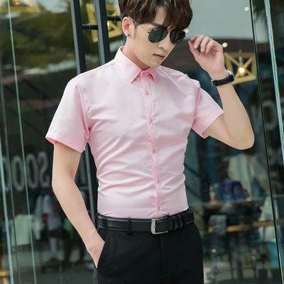 China Anti-pilling Best Man Dress Shirt Mens Short Sleeve Pink Slim Fit for sale