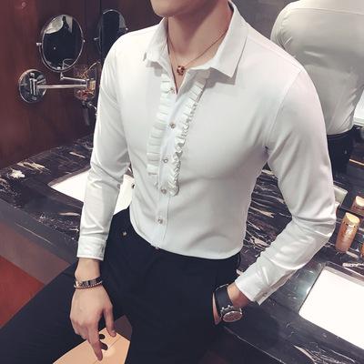 China Anti-pilling new youth formal dress trend lace up uniform that does not require ironing long sleeve slim shirt men's restaurant for sale