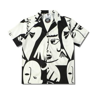 China LR Service Men Street Youth Boxy Anti-Pilling Couples Brand Digital Printing Loose Lapel Short Sleeve Shirt for sale