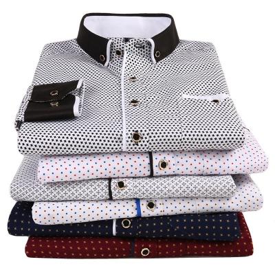 China 2021 new men's anti-pilling suit thin men's long-sleeved shirt printing thin casual shirt for sale