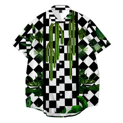 China Summer Anti-pilling Short Sleeve Shirt Plus Size Checkerboard Creative Digital Printing for sale