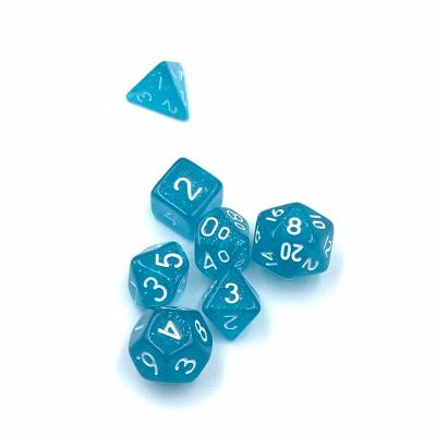 China New mini dice custom glitter light blue d&d dnd polyhedral dice dice dice mini acrylic casino dice plastic tray for sale