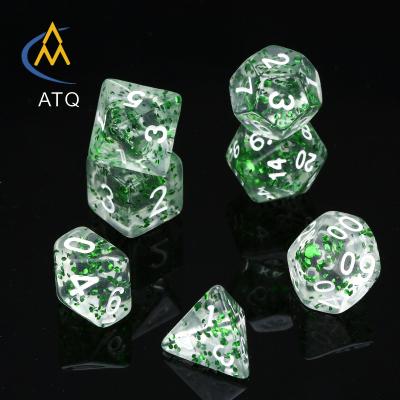 China Board Game Accessories Green Onion Polyhedron Dice Transparent Acrylic Powder DND Set Dies for sale