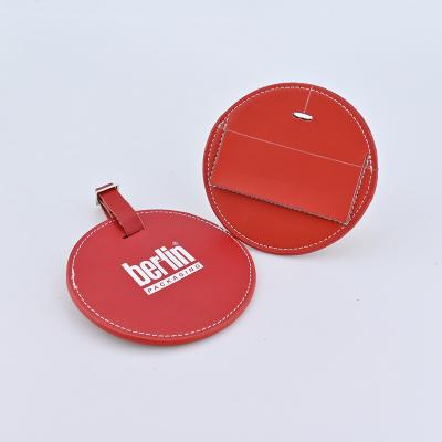 China Fashionable PU Leather Luggage Tags Around Genuine Leather Travel Baggage Tag ID Name Tag With Printed Logo for sale