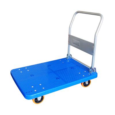 China 4 Wheels 300KG Industrial Trolley For Warehouse Plastic Folding Platform Trolley for sale