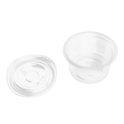 China Biodegradable Free Sample Eco-Friendly Stocked Disposable Clear Plastic Cups Share PP Cups Souffle Cup With Lid for sale