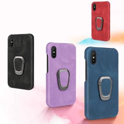 China Redmi 9A Rotating Finger Ring Kickstand Leather Phone Case Anti-fall for sale