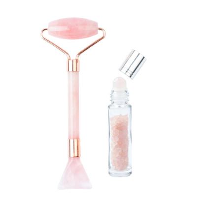 China Whitening Pink Tone Jade Roller Massager Beauty Roller Set and Guasha Gift Box for sale