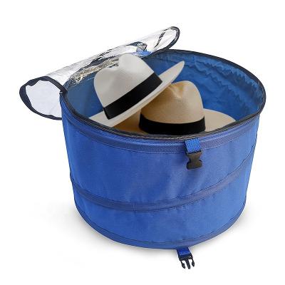 China Recyclable Collapsible Auto Round Hat Bag For Storage Women And Men Travel Storage Box for sale