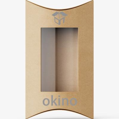 China Free Sample Materials Free Sample Recycled Custom Brown Kraft Paper Small Pillow Paper Packaging Boxes With Clear Window for sale