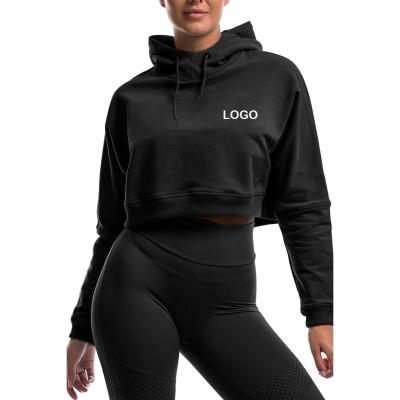 China Comfortable Anti-pilling Long Sleeve Crop Top Women Shear Gym Cotton Woman Running Cropped Hoodie for sale