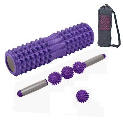 China Durable 4PCS in 33CM Yoga Column Set Massage Stick Hedgehog Ball Yoga Pilates Roller Set for sale