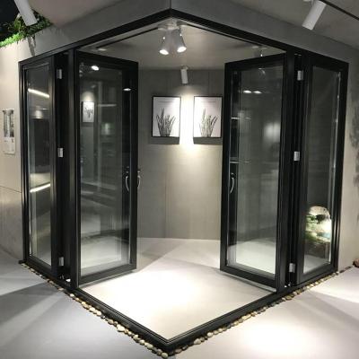 China Exterior Windproof Double Glazing Entrance Veranda Sliding Glass Door Malaysia Aluminum Folding Bifold Door for sale