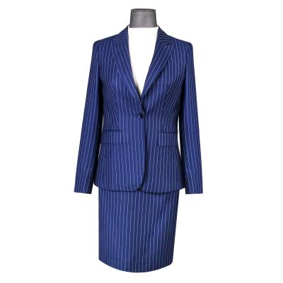 China Anti-wrinkle corporate customization spring style blue stripes ladies two-piece suits for work set woman skirt suit for sale