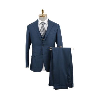 China 2021New Anti-Wrinkle AOSHI Design Full Canvas Wool Cloth Suit 100% 3 Piece Blue Slim Fit Mens Suits for sale