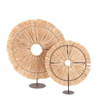 China Eco friendly raffia grass table decoration with metal leg for interior home decoration for sale