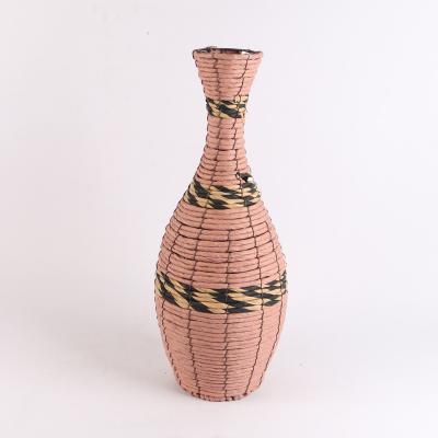 China Art Home Table Decoration Plants Paper Woven Natural Flower Pot Minimalist Commission Vase for Home Decor for sale