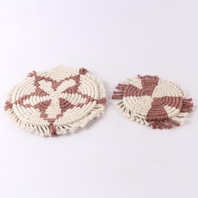 China Large Sustainable Cotton Irregular Bohemian For Drink Set Absorbent Handmade Woven Macrame Coaster for sale